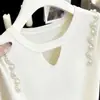 Top de Punto de Seda de Hielo para Mujer con Tacto de Alta Gama, Mangas Cortas con Perlas, Nuevo Estilo Primavera/Verano 2026, Diseño Hueco, Top Moderno de Tallas Grandes, Camiseta Base