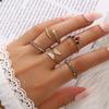 Conjunto de anillos de moda de venta caliente transfronteriza personalidad europea y americana abierto forma de serpiente hojas incrustaciones de diamantes de color traje de temperamento conjunto de 5 piezas para mujer