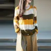 Cardigan de Punto Fino de Lana a Rayas Nuevo Otoño/Invierno 2026 para Mujer, Cuello Redondo, Manga Larga, Abrigo Superior Color Block