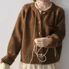 Cardigã de malha artístico estilo coreano com botões de chifre para mulheres, outono e inverno, casaco suéter casual solto slim