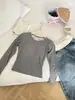 Novo top outono e inverno estilo puro-desejo design sexy renda emendada manga longa slim fit costas torcidas para usar por cima
