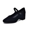 Zapatos Mary Jane para Mujer 2026 Primavera Estilo Coreano Hebilla Tacón Grueso Boca Baja Negro Punta Redonda Zapatos de Muñeca Tacones Altos