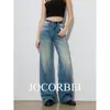 JocorbeiEstilo Callejero Casual AmericanoJeans de Cintura Media-Baja para Mujer, Corte Recto Holgado, Pantalones de Pierna Ancha Lavados Adelgazantes
