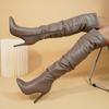 Botas de mujer con cremallera lateral cruzada, de caña alta, estilo europeo y americano, con tacón fino y sexy, por encima de la rodilla, de cuero adelgazante, para caballero.