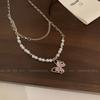 Collar con colgante de doble capa, moderno y elegante, con cadena de clavícula y cuentas de circonita, imitación de perla, ópalo y mariposa, joyería para mujer