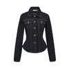 Chaqueta de mezclilla azul retro americana para mujer, nueva camisa corta casual de otoño 2025 con cuello camisero para figuras petite