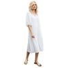 Verão Pétala Manga Plissado Solto Vestido Longo Cor Sólida Vestido Fresco Decote Em V Meia Manga Single-Breasted Vestido Longo