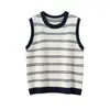 Conjunto de duas peças em cashmere 2026 outono e inverno novo colete feminino curto com blocos de cor e gola redonda com cardigã de malha abotoado