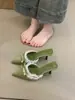Zapatos de Tacón Alto de Lunares Estilo Francés para Mujer, Mocasines Stiletto de Punta Aguda con Lazo de Encaje y Terciopelo Verde Primavera 2026