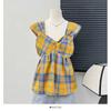 Camisola francesa retro con cuadros contrastantes para mujer, falda dulce de verano, camisa de muñeca sin mangas que cubre el vientre, top pequeño