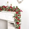 Decoración Navideña Transfronteriza Ratán Fruta Roja Hojas Navideñas Luz LED Rama Única de Ratán Acebo Navideño 5 Adornos Decorativos