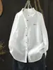 Camisa Blanca Bordada con Letras Simples Transfronteriza Europea y Americana para Mujer, Corte Holgado, Adelgazante, Versátil, Elegante Camisa de Manga Larga