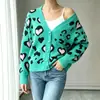 Cárdigan europeo y americano suelto para mujer 2026 otoño e invierno nuevo estilo chaqueta, suéter de punto con estampado de leopardo único y moderno para mujer