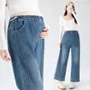 8526 jeans de maternidad, colección primavera/verano, diseño que alarga las piernas, largo cropped, cordón lateral, estilo pierna recta, pantalones casuales de pierna ancha