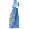 Pantalones de chándal con bloques de color y estampado de letras estilo americano, unisex, corte holgado y relajado, pantalones rectos de pierna ancha, pantalones largos atléticos casuales para otoño