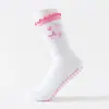 Calcetines de Media Pantorrilla para Mujer para Deportes Yoga con Encaje Bordado, Calcetines Deportivos Profesionales Antideslizantes para Entrenamiento Pilates Fitness