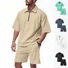 Estação Independente Transfronteiriça Verão Masculino Solto Lar Hip-hop Zíper POLO High Street Casual Manga Curta Shorts Conjunto de Duas Peças
