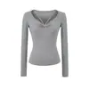 Atacado de Roupas Femininas Transfronteiriças 2026 Novo Estilo Gola V Amarração Franzido Slim Fit Cintura Alta Curto Base Camiseta Top