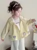 Jaqueta com Capuz Bordada de Desenho Animado para Meninas de Comércio Exterior Nova Primavera 2026 Jaqueta Estilosa Coreana Roupas Infantis da Moda