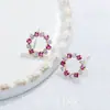 Nuevos Pendientes Sencillos de Círculo con Spinela Azul Claro y Corindón Rojo Moda Pequeños Frescos Pendientes de Circonita Verde Oliva para Mujer