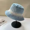 Sombrero de Pescador de Mezclilla Lavada con Contraste Tie-Dye Japonés para Mujer, Estilo Coreano Primavera y Verano, Sombrero de Cubo Retro, Protección Solar para Exteriores, Sombrero para el Sol