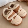 Zapatillas de algodón creativas de estilo retro para otoño e invierno con forro polar cálido y tacón todo incluido, ropa de abrigo para mujer, mocasines de suela suave de celebridades de Internet, mocasines, zapatos de algodón