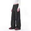 Calça Jeans Casual Cool Streetwear Americana High Street Luz de Rua Botão Retro Asiático Design de Botão Calça de Perna Reta Micro Flare