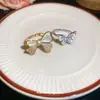 Anillo Abierto de Flor de Lazo con Circonita Bañado en Oro Real de 14K, Anillo de Dedo Índice de Lujo Ligero de Moda, Joyería Versátil de Nicho