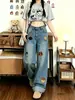 Jeans de Pierna Recta y Pierna Ancha para Mujer Chao Li Youhuo Otoño Diseño de Dibujos Animados Holgados Adelgazantes con Bordado de Cachorro