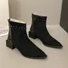 Botines Maillard Retro de Punta Fina, Piel Suave, Tacón Grueso para Mujer, Novedad Otoño e Invierno 2025, Versátiles, con Temperamento, Cortos, Venta al por Mayor