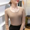 Otoño e Invierno Nuevo Camiseta Base de Color Sólido Malla Cuello Redondo Grande Simple Interior Camiseta Pequeña Elegante para Mujer Manga Larga