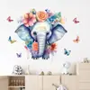 Br63952 Calcomanía de Pared Autoadhesiva de Flores de Dibujos Animados de Colores, Mariposa, Elefante para Sala de Estar, Pared de Fondo de Sofá, Calcomanía Decorativa