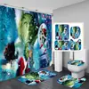 Juego de cortina de ducha impermeable con temática de Grinch, incluye cuatro piezas: cortina de ducha de poliéster, juego de baño impermeable y resistente al moho, y alfombrilla de baño