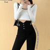 Calça Preta de Cintura Alta com Três Botões para Outono/Inverno 2026 para Mulheres, Calça Lápis Skinny de Cintura Alta com Controle de Barriga, Magicamente Emagrecedora, Alta Elasticidade, Justa