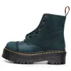 Botas de Motocicleta Audemars Piguet Estilo Británico Doble Uso Suela Gruesa 8 Ojales 1460 con Cremallera Frontal, Piel Crazy Horse de Primera Capa Botas Cortas Rojas con Suela de Plataforma
