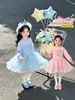 Vestido Aisha estiloso de manga comprida para meninas com tule para primavera e outono, novo vestido de princesa 2026 para bebês meninas, roupa de outono da moda