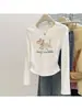 Novo produto de outono: camiseta feminina de algodão puro com mangas compridas, gola redonda e ombros retos, campeã de vendas, modelagem justa, estilosa e que rejuvenesce, peça básica