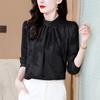 Camisa de Gasa Jacquard con Cuello Mao para Mujer Top Otoño Nuevo Suelta Estilo Profesional Ol Camisa de Manga Larga para Mujer