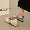 Zapatos Plateados Mary Jane para Mujer, Estilo Nuevo Primavera y Otoño 2026, con Tacón Oculto y Moño, Zapatos Planos de Cuero Estilo Ballet