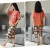 Pijama feminino verão manga curta calça cropped estilo coreano fofo solto traje estudante fino jovem verão roupa de casa