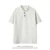 Camisa Polo Jianheng Estilo Americano com Gola Henry de Manga Curta para Homens, Edição de Verão, Preto Puro, Peso Pesado, Toque de Luxo, Manga Meia Manga com Ombro Normal
