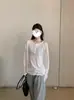 [Directamente de la Fábrica Original] Camiseta de Manga Larga Lisa de Cuello Redondo y Corte Holgado para Mujer, Top Estilo Coreano