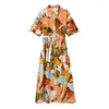 Vestido camisero de verano para mujer estilo europeo y americano 2022 con estampado nuevo y cinturón 6880