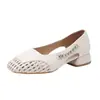 Elegantes Zapatos de Tacón Alto Retro Francés Redondos y de Boca Baja Calados para Mujer 2026, con Tacón Grueso, Diseño Tejido Transpirable para Primavera