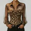Modelo 2026 Transfronteiriço Europeu e Americano Amazon Patchwork Estampa de Leopardo Bolso de Rede Elegante Camisa de Botão