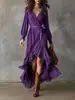 Vestido Bohemian Irregular com Mangas Longas, Decote em V e Acabamento em Renda, Estilo Europeu e Americano Transfronteiriço, Primavera de 2026