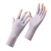 Luvas de seda gelada com proteção solar de verão para mulheres, de meio dedo, anti-ultravioleta, frescas, respiráveis, finas, para colher chá, nail art, luvas anti-escuridão