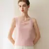 Colete de malha %caxemira pura para outono e inverno, regata feminina de corte justo com gola redonda baixa, suéter interno sem mangas
