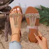 Chanclas planas de PVC con cuentas de gran tamaño transfronterizas para mujer, nuevas sandalias de playa bohemias de punta abierta para verano