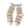 Calcetines Vintage de Media Pantorrilla con Rayas, Bloques de Color, Calcetines Casual Versátiles para Otoño e Invierno, Parche de Tela con Letras, Calcetines Holgados Falsos de Dos Piezas